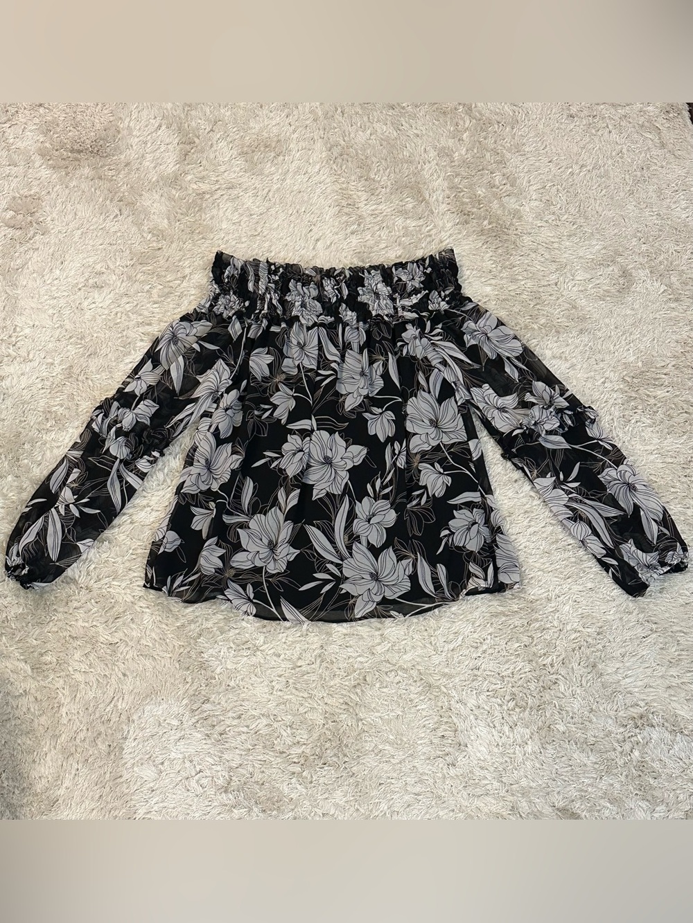 WHBM Black Floral Off-Shoulder Women's Blouse - M